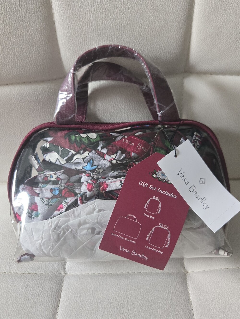 Vera Bradley Clear Dome Cosmetic Bag with Pink Floral Trim
